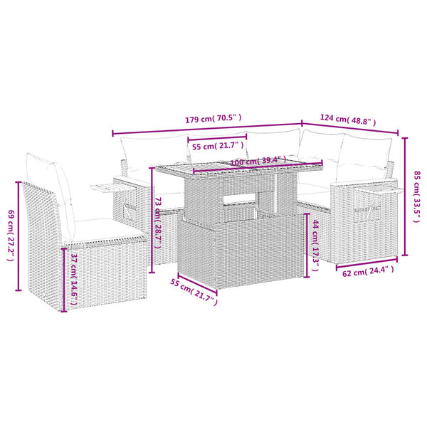 vidaXL Σαλόνι Κήπου 6 Τεμαχίων από Γκρι Συνθετικό Ρατάν με Μαξιλάρια