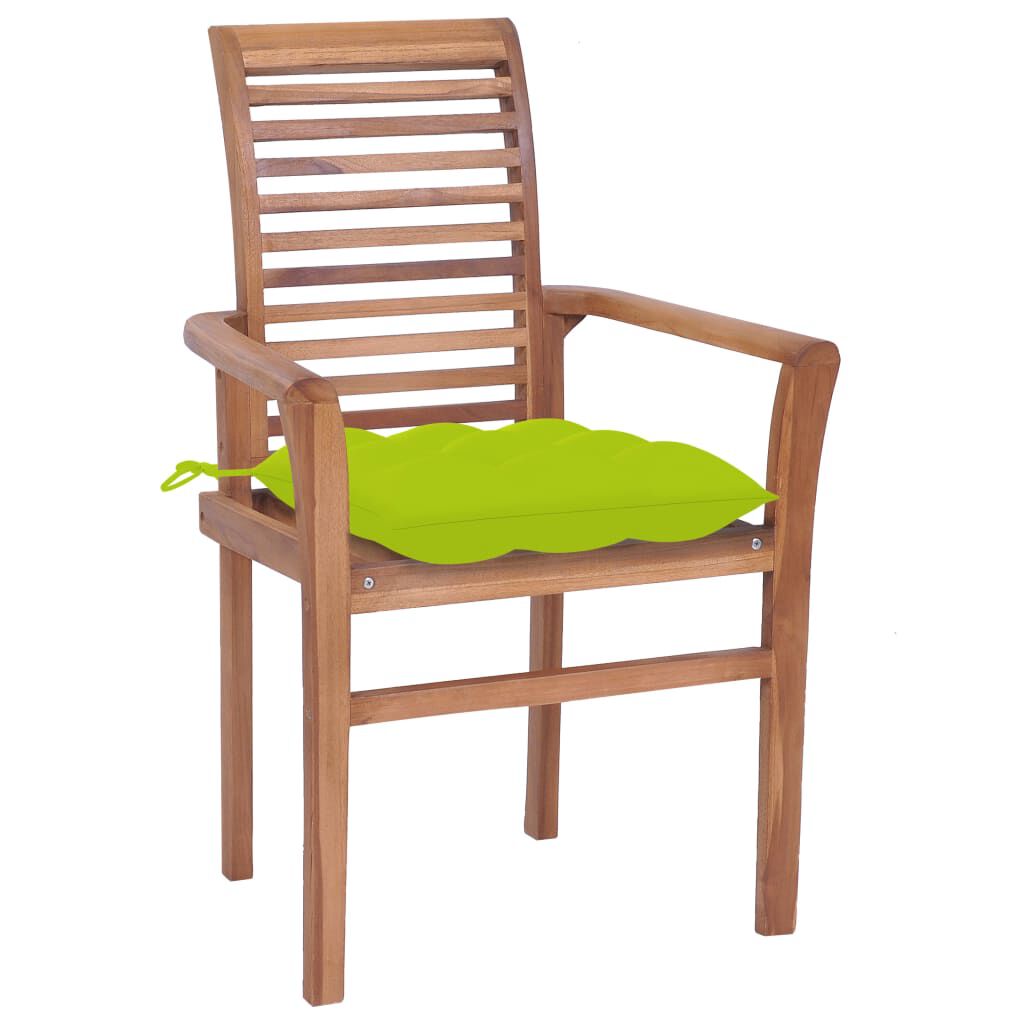 vidaXL Καρέκλες Τραπεζαρίας 6τεμ Ξύλο Teak & Ανοιχτ. Πράσινα Μαξιλάρια