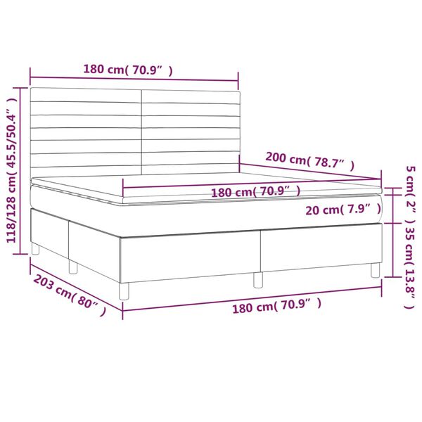 vidaXL Κρεβάτι Boxspring με Στρώμα & LED Taupe 180x200 εκ. Υφασμάτινο
