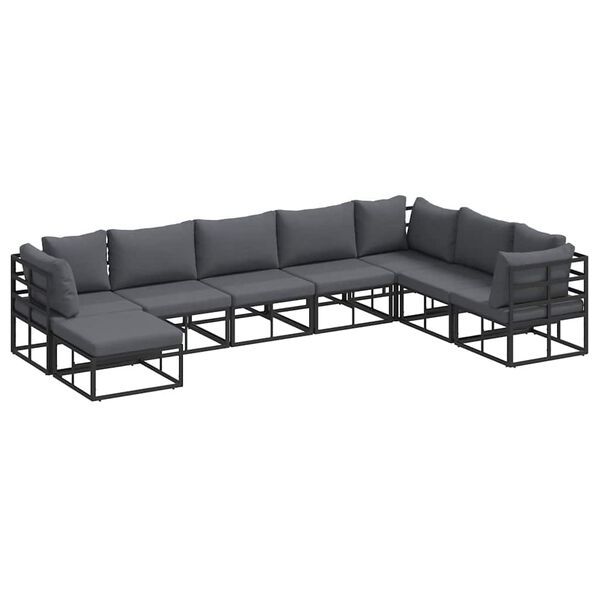 vidaXL Σετ Καναπέ Κήπου με μαξιλάρι 8 pcs Μαύρο Αλουμίνιο