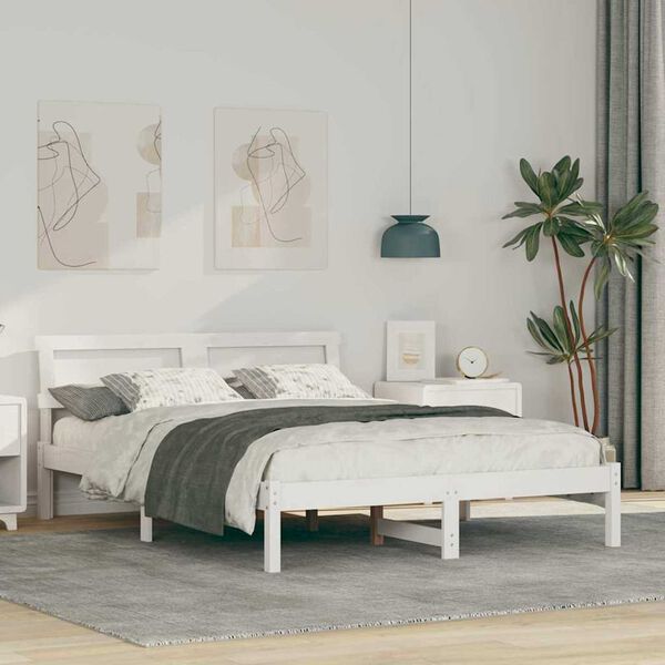 vidaXL Σκελετός Κρεβατιού Λευκό 140 x 190 cm Μασίφ ξύλο πεύκου