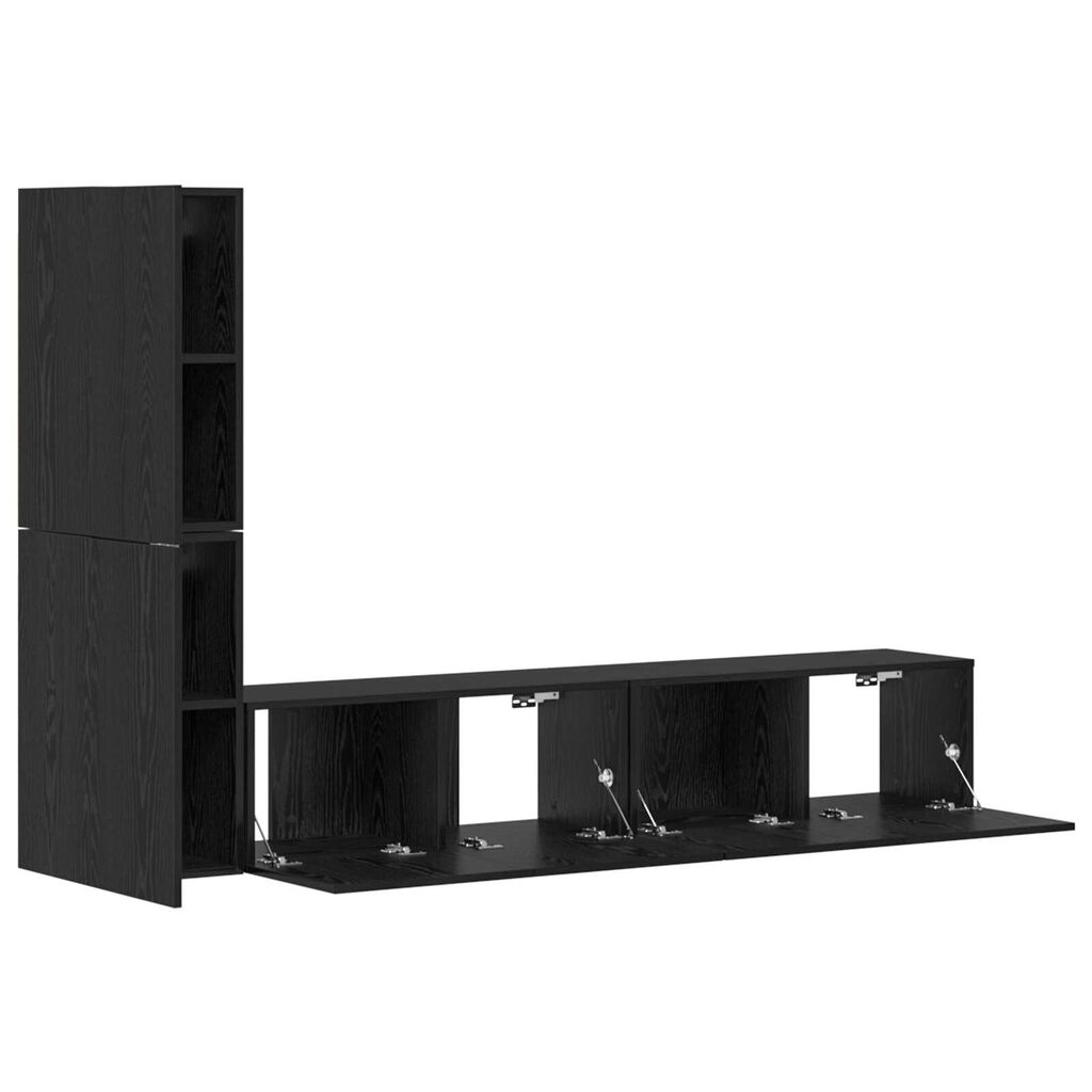 vidaXL Τηλεοπτική Κάβα Τοίχου 4 pcs Μαύρη Δρυς Επεξεργασμένο ξύλο