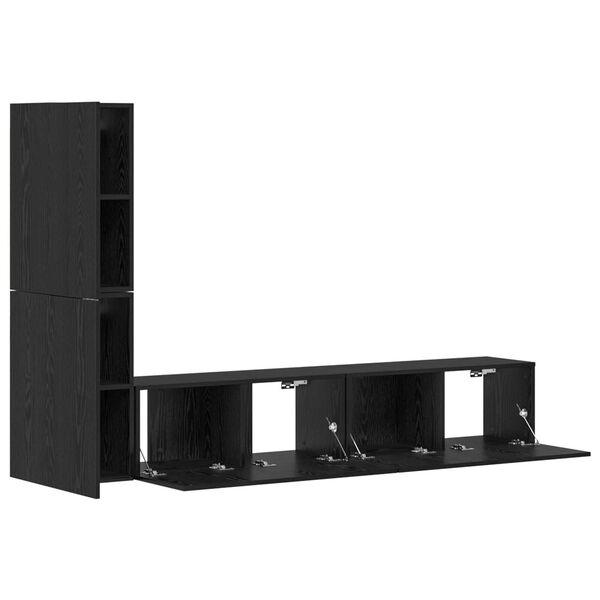 vidaXL Τηλεοπτική Κάβα Τοίχου 4 pcs Μαύρη Δρυς Επεξεργασμένο ξύλο