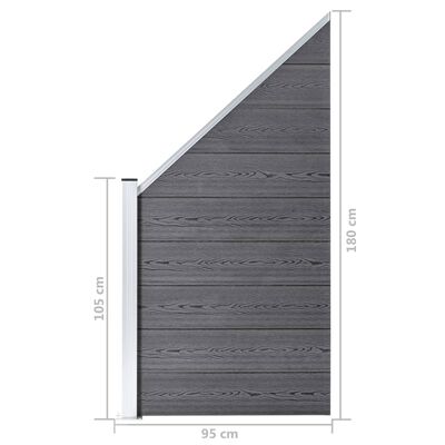 vidaXL Πάνελ Φράχτη 10 Τετράγωνα + 1 Κεκλιμένο Γκρι 1830x186 εκ. WPC
