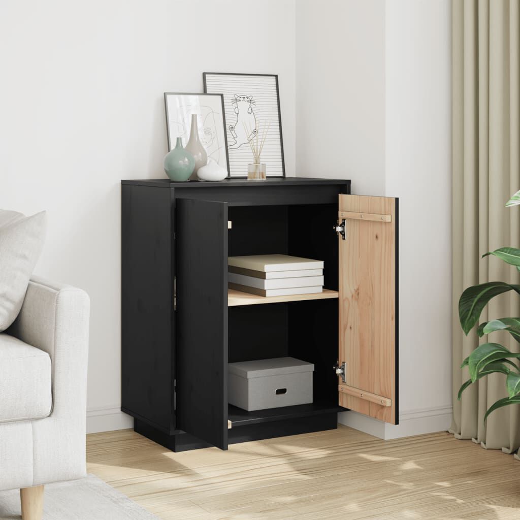 vidaXL Ντουλάπι Μαύρο 60 x 34 x 75 εκ. από Μασίφ Ξύλο Πεύκου