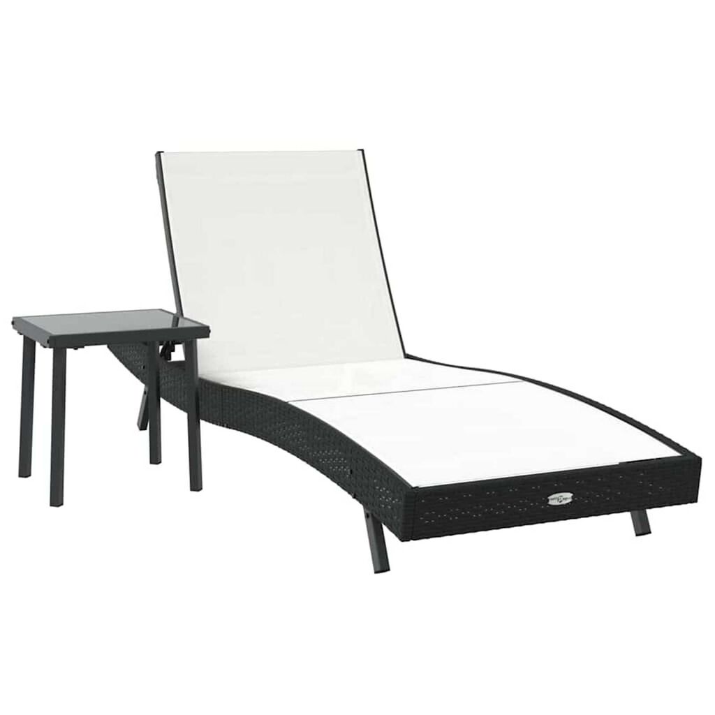 vidaXL Ξαπλώστρα με Τραπέζι 2 pcs Μαύρο, Λευκό 40 x 40 x 40.5 εκ