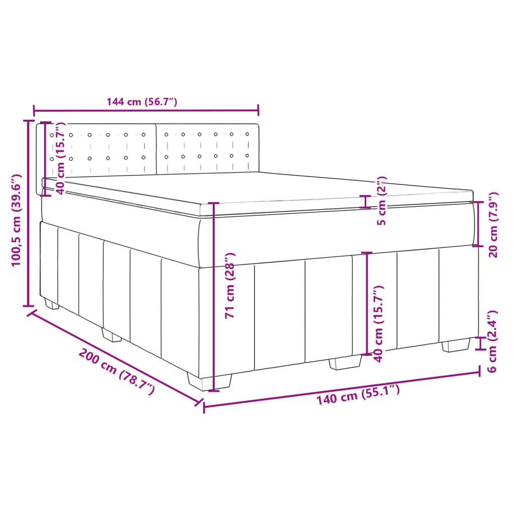vidaXL Κρεβάτι Boxspring με Στρώμα Σκούρο Γκρι 140x200 εκ Υφασμάτινο