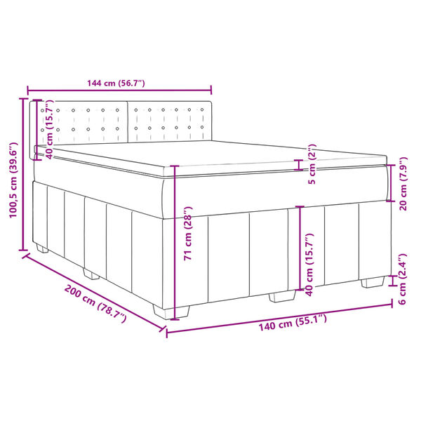 vidaXL Κρεβάτι Boxspring με Στρώμα Σκούρο Γκρι 140x200 εκ Υφασμάτινο