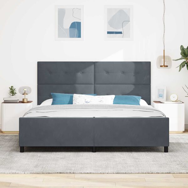 vidaXL Κρεβάτι Σκελετός Σκοτεινό Γκρι 200x200 εκ. Βελούδο