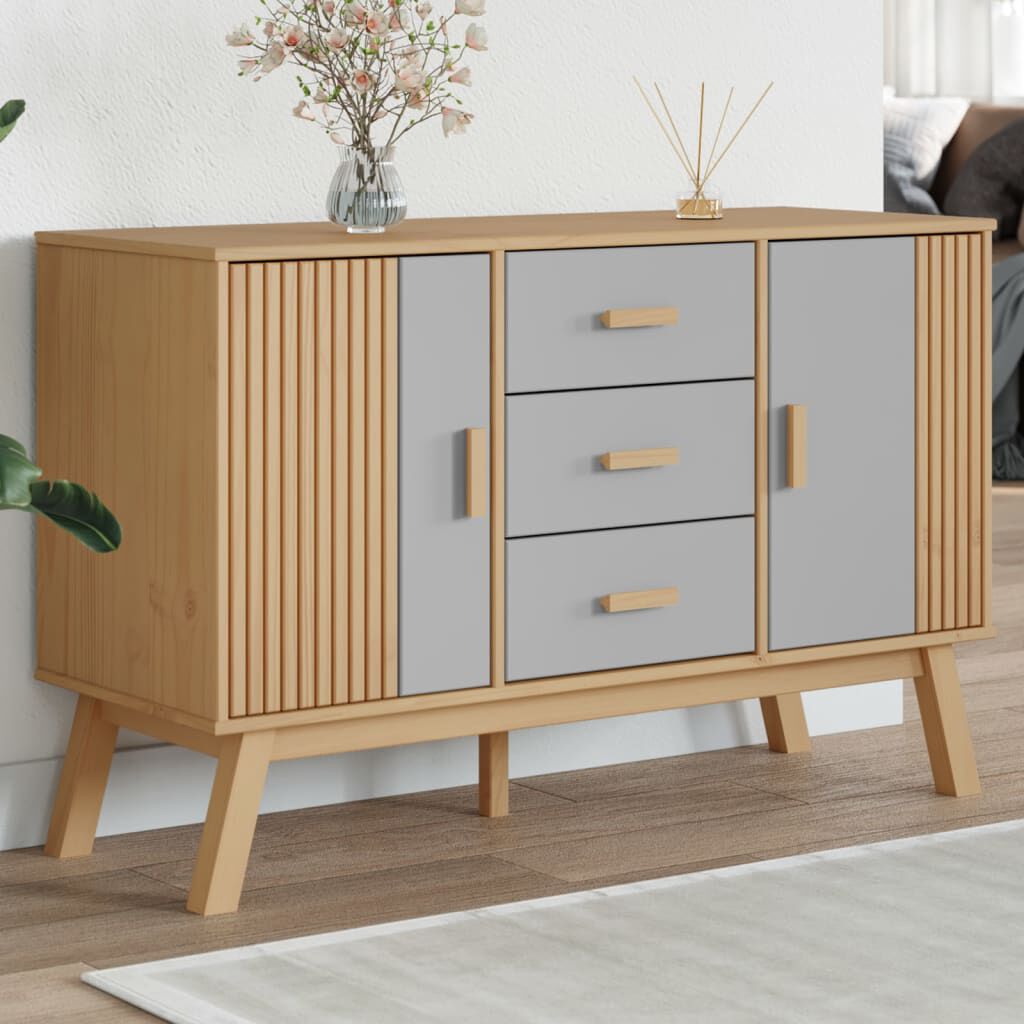 vidaXL Μπουφές OLDEN Γκρι & Καφέ 114x43x73,5 εκ. από Μασίφ Ξύλο Πεύκου