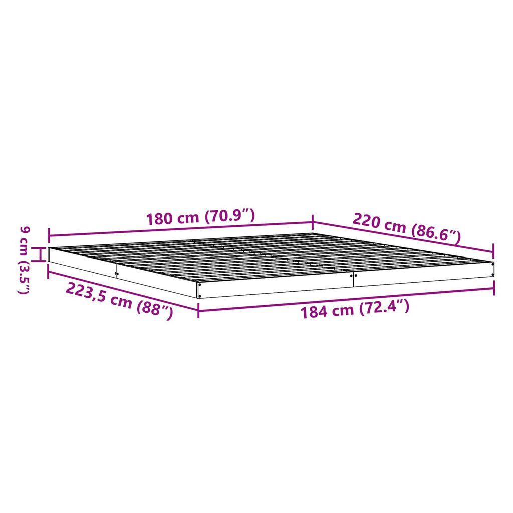 vidaXL Κρεβάτι σε Σχήμα Πλαισίου Λευκό 180x220 cm Μασίφ Ξύλο Πεύκου