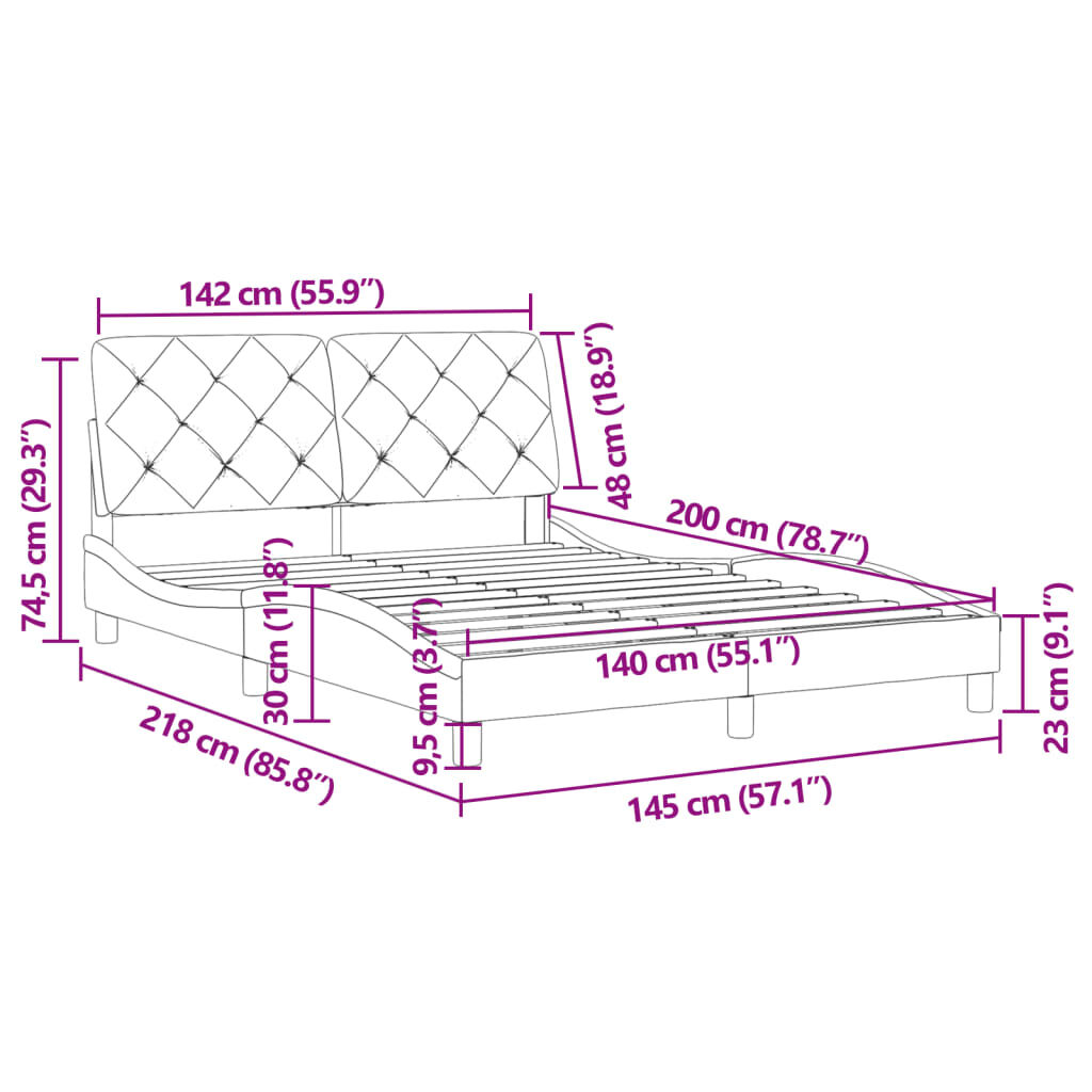 vidaXL Πλαίσιο Κρεβατιού με Κεφαλάρι Ροζ 140x200 εκ. Βελούδινο
