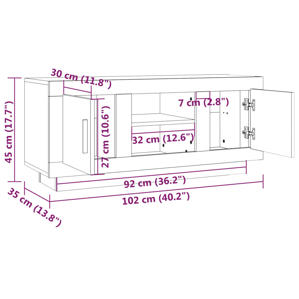 vidaXL Έπιπλο Τηλεόρασης Λευκό 102x35x45 εκ. από Επεξεργασμένο Ξύλο