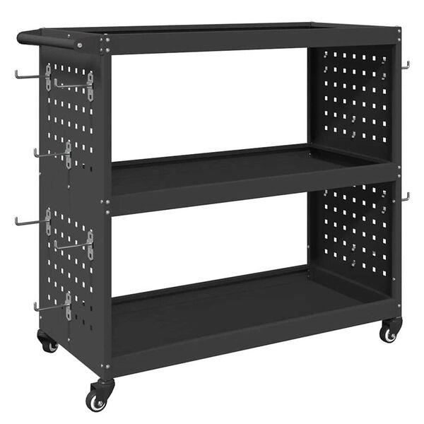 vidaXL Καρότσι εργαλείων με ράφι Μαύρο 75 x 35 x 73 εκ. Κρύα χάλυβας