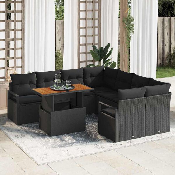 vidaXL Σέτ φαγητού για κήπο 9 pcs Μαύρο και Καφέ 100 x 55 x 73 εκ