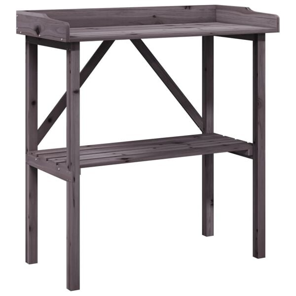 vidaXL Τραπέζι Φυτών με Ράφι Γκρι 78x38x82,5εκ. από Μασίφ Ξύλο Ελάτης