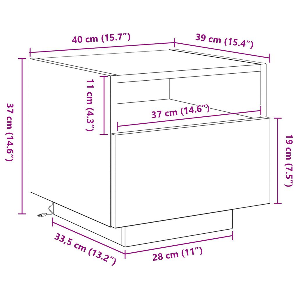 vidaXL Κομοδίνα με LED Φώτα 2 τεμ Μαύρη Δρυς 40x39x37 εκ