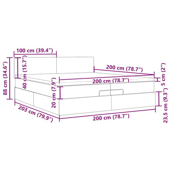 vidaXL Οθωμανικό κρεβάτι με στρώματα & LEDs Σκούρο γκρι Βελούδο