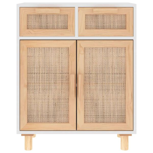 vidaXL Ντουλάπι Λευκό 60 x 30 x 75 εκ. Μασίφ Πεύκο & Φυσικό Ρατάν