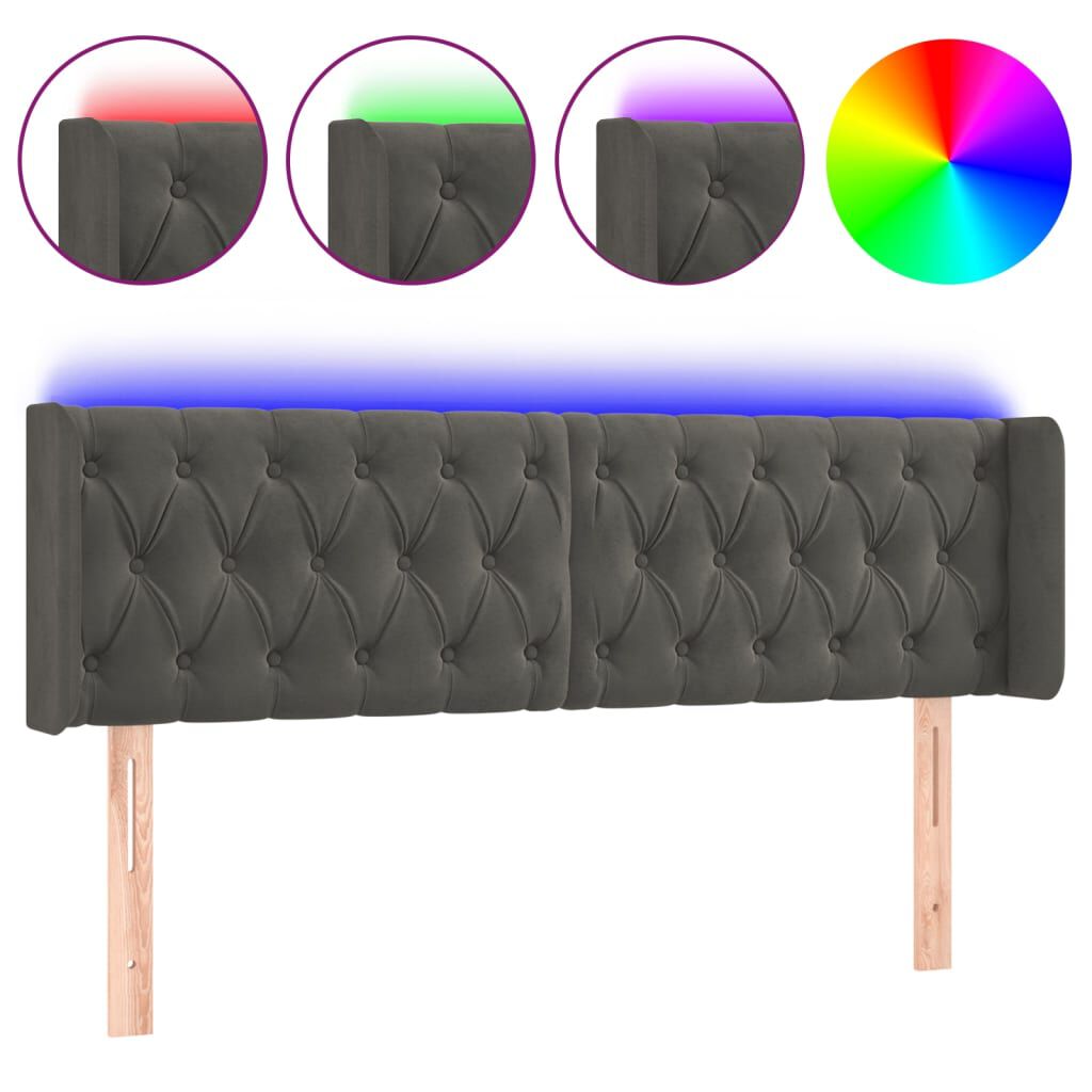 vidaXL Κεφαλάρι Κρεβατιού LED Σκούρο Γκρι 147x16x78/88 εκ. Βελούδινο