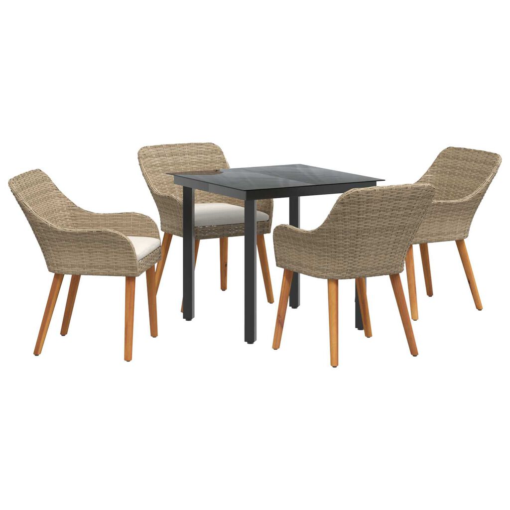 vidaXL Σέτ φαγητού για κήπο με μαξιλάρι 5 pcs Μπεζ συνθετικό ρατάν