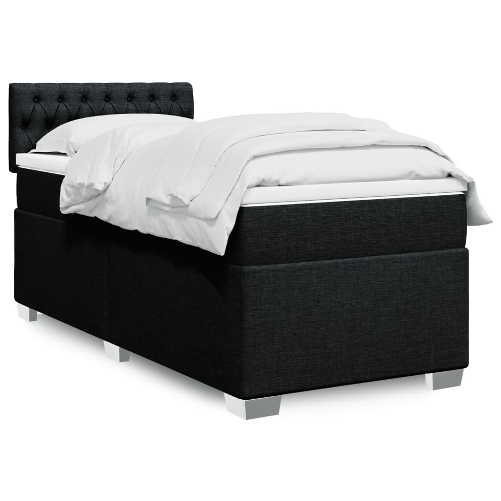 vidaXL Κρεβάτι Boxspring με Στρώμα Μαύρο 90x200 εκ. Υφασμάτινο