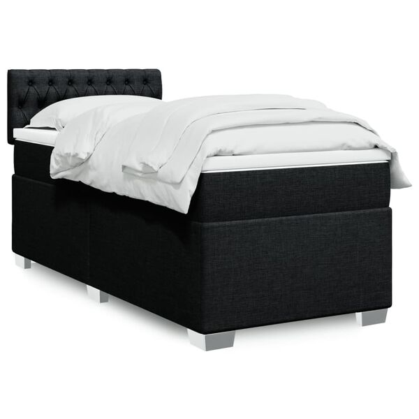 vidaXL Κρεβάτι Boxspring με Στρώμα Μαύρο 90x200 εκ. Υφασμάτινο