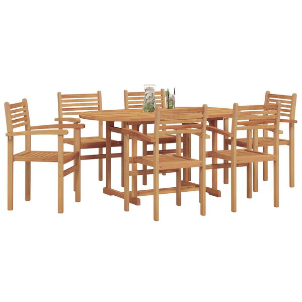 vidaXL Σέτ φαγητού για κήπο 7 pcs Καστανό Μασίφ ξύλο teak