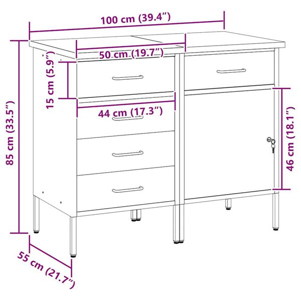 vidaXL Ντουλάπα Εργασίας 2 pcs Μαύρο και Γκρι 100 x 55 x 85 εκ.