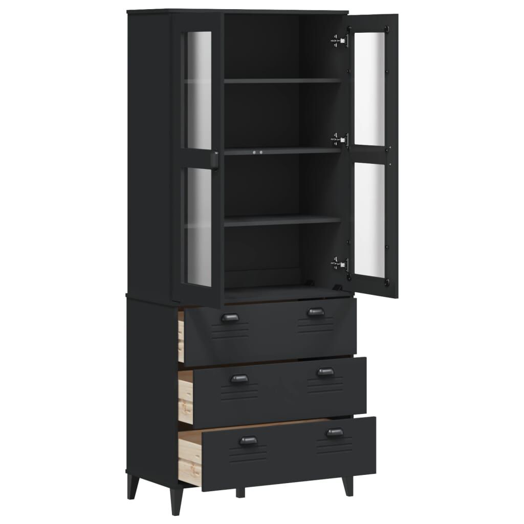 vidaXL Ντουλάπι Ψηλό VIKEN Μαύρος 80x40x190 εκ. από Μασίφ Ξύλο Πεύκου