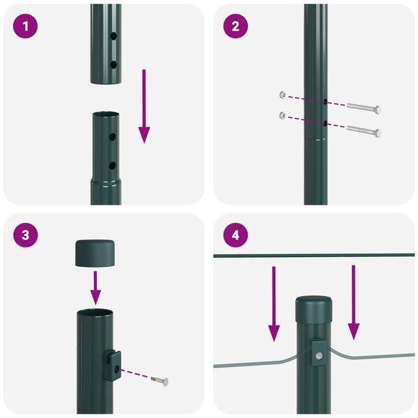 vidaXL Κολώνες Φράχτη 7 τμχ Πράσινο Ø32 mm 170 cm Γαλβανισμένος Χάλυβας