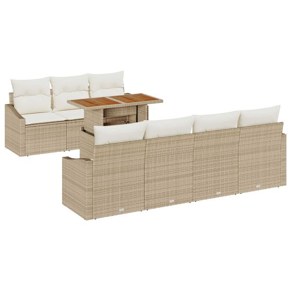 vidaXL Σετ Καναπέ Κήπου με αποθήκευση 8 pcs Μπεζ Πολυ ράταν