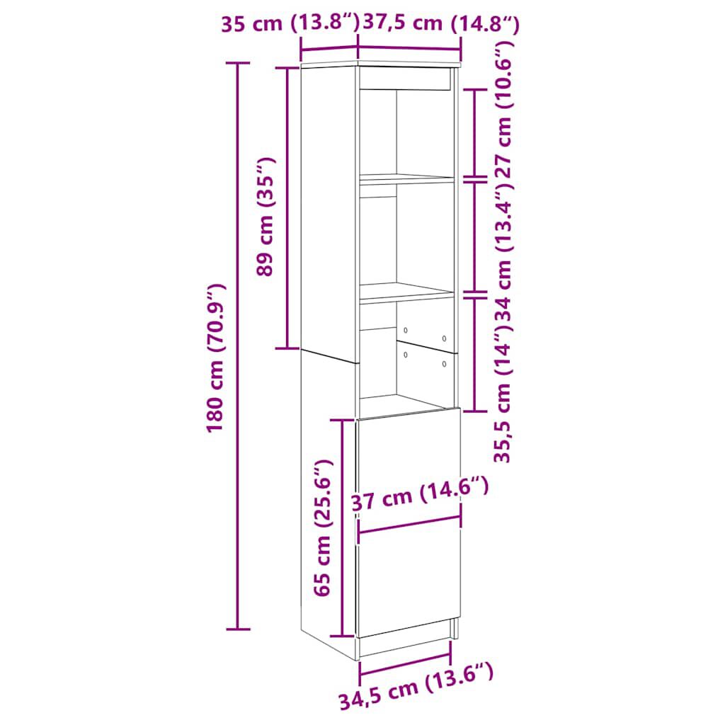 vidaXL Ντουλάπι Όψη Παλαιού Ξύλου 37,5x35x180 εκ. Επεξεργασμένο Ξύλο