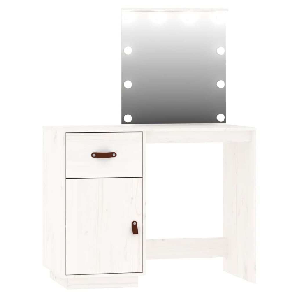 vidaXL Μπουντουάρ Σετ με LED Λευκό από Μασίφ Ξύλο Πεύκου