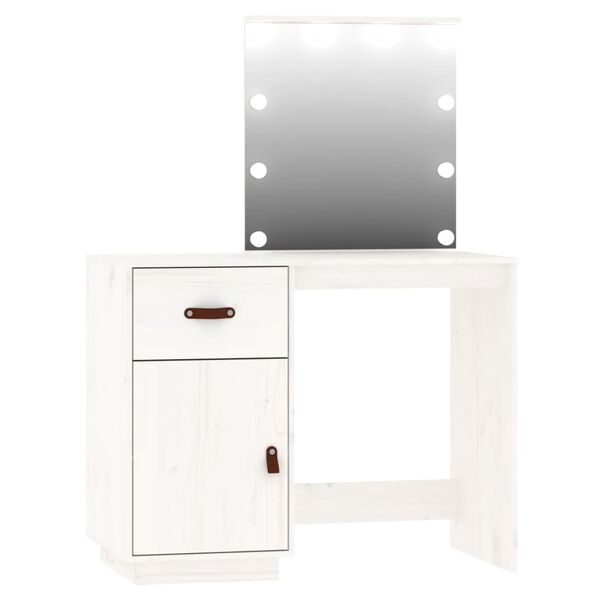 vidaXL Μπουντουάρ Σετ με LED Λευκό από Μασίφ Ξύλο Πεύκου
