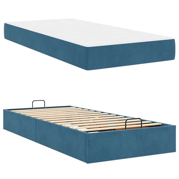 vidaXL Σκελετός Κρεβατιού με στρώμα Μπλε 90 x 200 cm Βελούδο