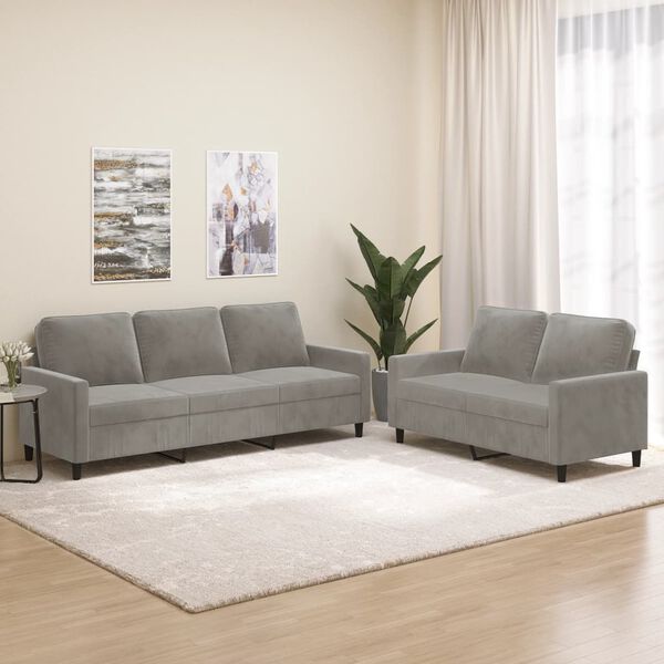 vidaXL Σετ Σαλονιού 2 Τεμαχίων Ανοιχτό Γκρι Βελούδινο με Μαξιλάρια