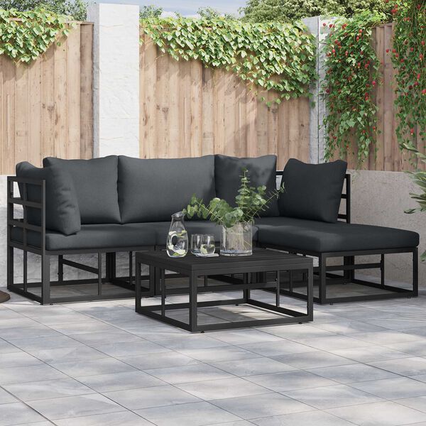 vidaXL Σετ Καναπέ Κήπου 4 pcs Μαύρο 213 x 141.5 x 71 εκ Αλουμίνιο