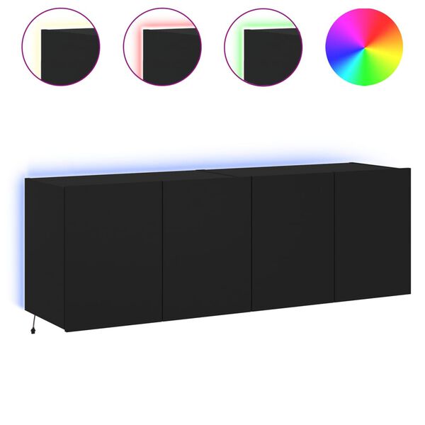 vidaXL Έπιπλα Τοίχου Τηλεόρασης με LED 2 Τεμ. Μαύρα 60x35x41 εκ.