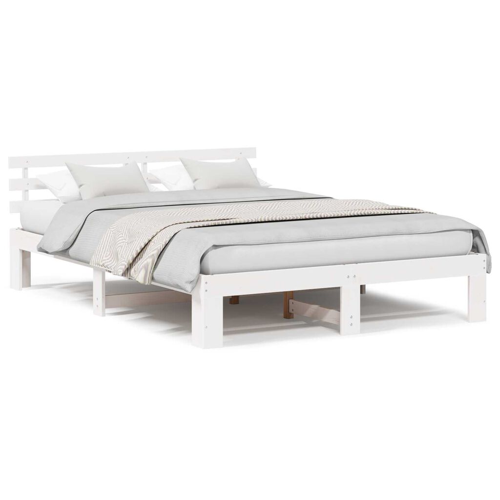 vidaXL Ξύλινο Κρεβάτι Λευκό Ξύλο 140 x 200 cm Ανθεκτικό