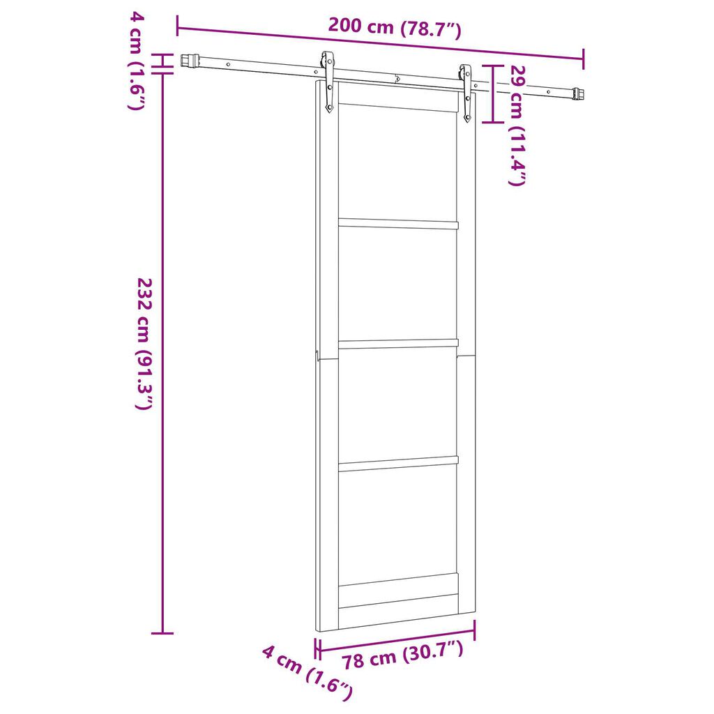 vidaXL Συρόμενη Πόρτα Λευκό 78 x 232 cm Μασίφ ξύλο πεύκου και χάλυβας