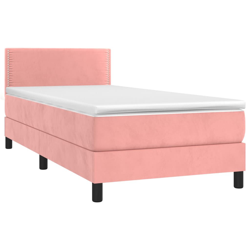 vidaXL Κρεβάτι Boxspring με Στρώμα Ροζ 90x190 εκ. Βελούδινο