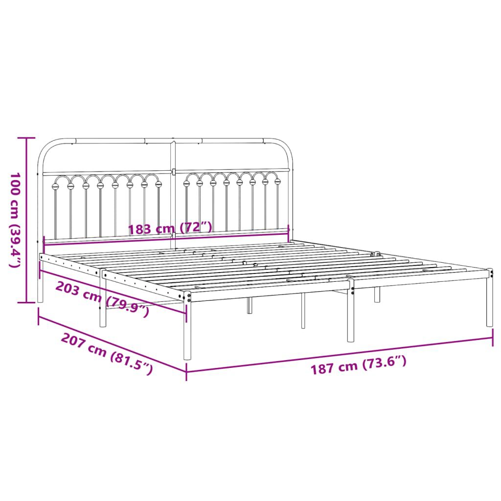 vidaXL Πλαίσιο Κρεβατιού με Κεφαλάρι Μαύρο 183x203 εκ. Μεταλλικό