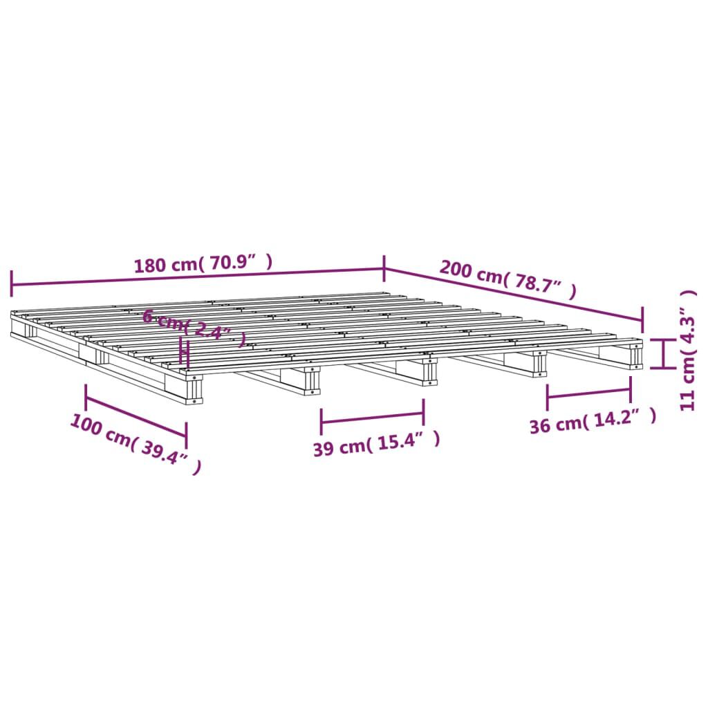 vidaXL Κρεβάτι Παλέτες 180 x 200 εκ. Μασίφ Ξύλο Super King Size