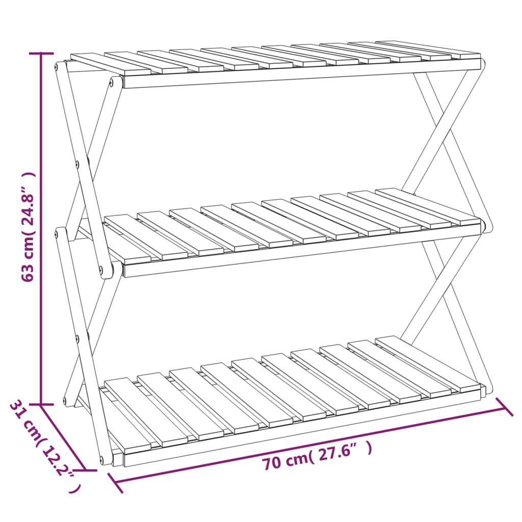 vidaXL Ραφιέρα με 3 Επίπεδα Καφέ 70x31x63 εκ. από Μασίφ Ξύλο Ακακίας