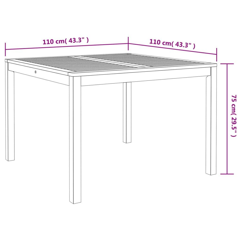 vidaXL Τραπεζαρία Κήπου 110x110x75 εκ. από Μασίφ Ξύλο Ακακίας