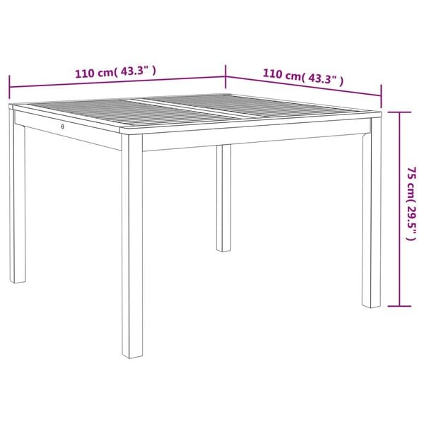 vidaXL Τραπεζαρία Κήπου 110x110x75 εκ. από Μασίφ Ξύλο Ακακίας