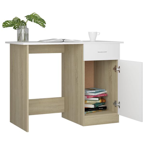 vidaXL Γραφείο Λευκό / Sonoma Δρυς 100 x 50 x 76 εκ. από Μοριοσανίδα
