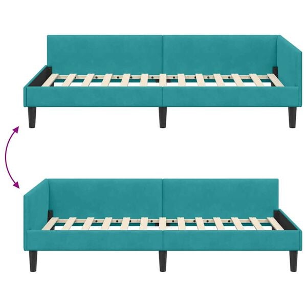 vidaXL Πλαϊνό Κρεβάτι Τιρκουάζ 80 x 200 cm Βελούδο και Στιβαρή ξυλεία
