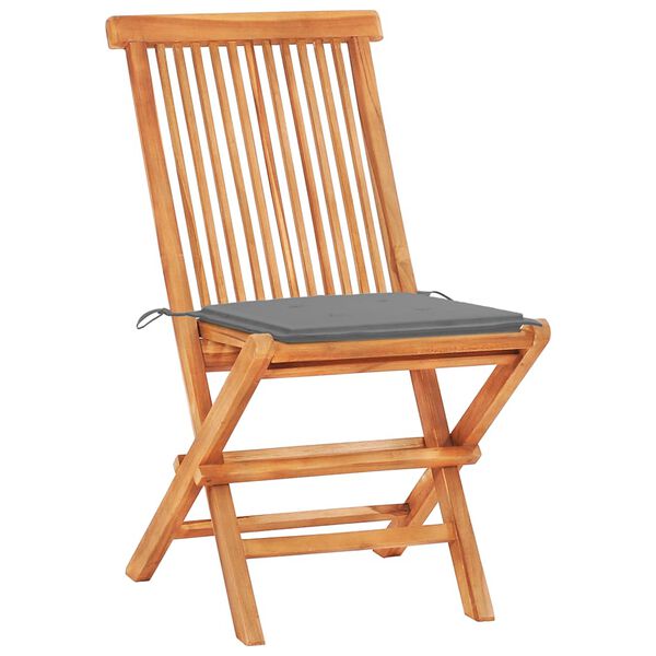 vidaXL Σετ Επίπλων Mπιστρό 3 τεμ. Μασίφ Ξύλο Teak με Γκρι Μαξιλάρια